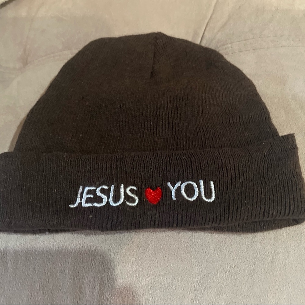 Brown Beanie with Embroidered Message